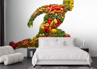 fruits and vegetables shape running human body isolated Wall mural