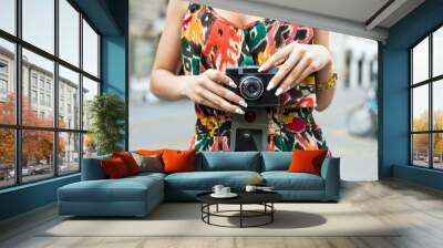 Girl Holding Camera Wall mural