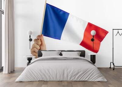 man hand hold national flag of France isolated on transparent background Wall mural