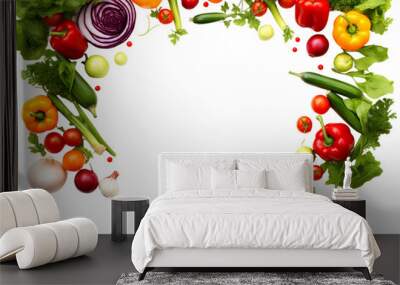 many different vegetable frame isolated on transparent background Wall mural