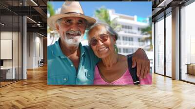 senior couple portrait in a city, travel concept Wall mural