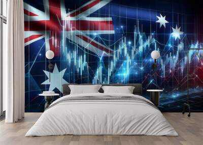 stock exchange chart graph on australian flag background Wall mural