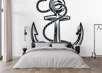 Anchor. Black and white vector illustration. Wall mural