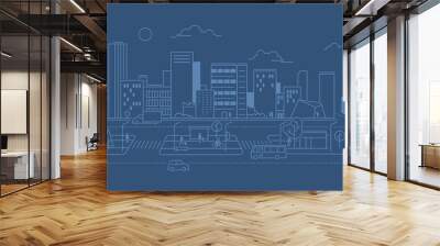 City landscape with buildings. Outline graphic. Wall mural