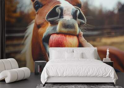 Autumn Treat: Horse Enjoying a Fresh Apple from Hand Wall mural