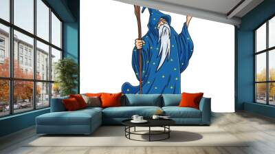 Wizard Cartoon with Blue Clothes Character Design Mascot Vector Illustration Wall mural