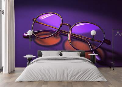 a digital artwork of glasses on a purple Wall mural