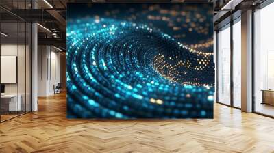 Digital Blue digital abstract luxurious sparkling wave particles flow de-focus background Wall mural