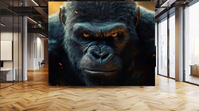 Imagine a majestic gorilla standing with two horns and a large body and muscles. Wall mural