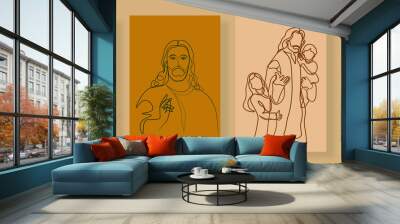 Continuous line drawing of Jesus Christ vector illustration Bible words Wall mural