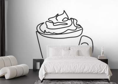 continuous line one line coffee cup warm morning drink breakfast hot coffee hand drawn illustration vector Wall mural