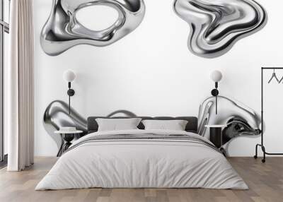 Set of abstract shape silver metalic liquid on transparent background Wall mural