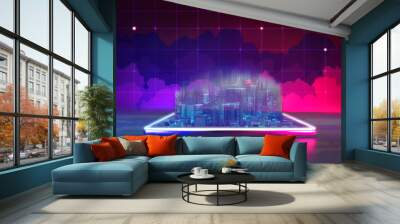 Futuristic hologram city in cyber punk theme color in metaverse technology for investment Wall mural