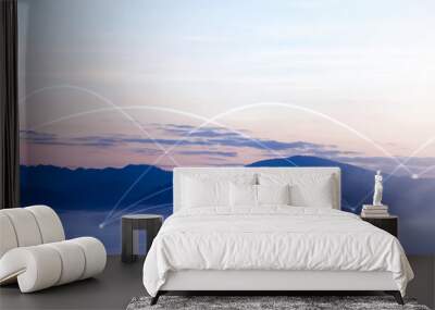 Mountain landscape with digital line internet network connect together. Wall mural