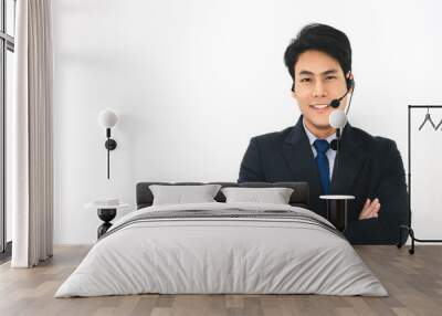 New gen professional leadership look. Young business smile call center asian man Wall mural