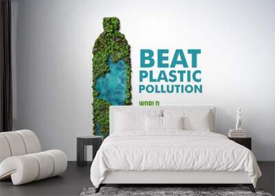 #BeatPlasticPollution, World Environment day concept 2023 3d tree background. fingerprint icon paper cut banner with green forest.  Wall mural