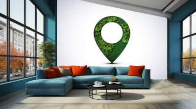 Green location symbol of pin. A green forest shape on location pin concept of green place for tourist or visit. Green Destination. Environment day concept. World Forestry Day. Wall mural