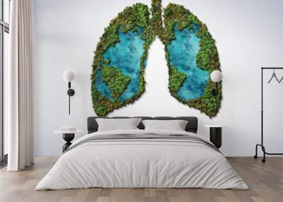 Green trees shaped like human lungs conceptual image. lungs shape island isolated on white background- Earth day, world health or Environment day concept.  Wall mural