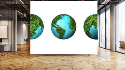 Green World Map- 3D tree or forest shape of world map isolated on white background. World Map Green Planet Earth Day or Environment day Concept. Green earth with electric car. Paris agreement concept. Wall mural