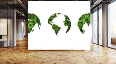 Green World Map- 3D tree or forest shape of world map isolated on white background. World Map Green Planet Earth Day or Environment day Concept. World Forestry Day. Wall mural