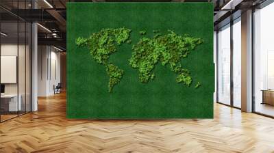 Green World Map-  tree or forest shape of world map isolated on white background. World Map Green- Earth day or environment day Concept. World map made up of various detailed trees on solid white. Wall mural