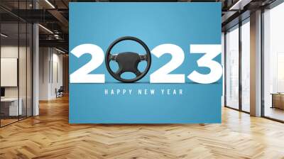 Happy New Year Car or transport concept background. 2023 new yaer car concept. Wall mural