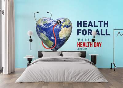 Health For All. World Health day 2023 concept background. World health day concept text design with doctor stethoscope. Wall mural