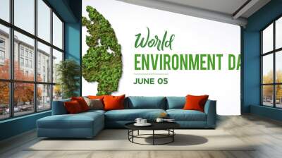 World environment day 2023 3d concept background. Ecology concept. Design with globe map drawing and leaves isolated on white background. Better Environment, Better Tomorrow. Wall mural