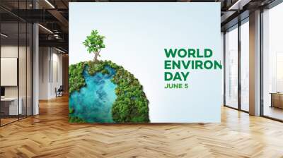 World environment day 2023 concept background. Ecology concept. Design with globe map drawing and leaves isolated on white background.  Wall mural