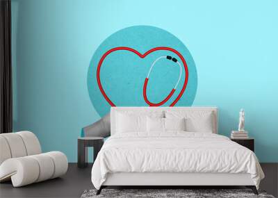 World Health Day concept. Heart and stethoscope design for health day. Global health care concept. My Health My Right Wall mural