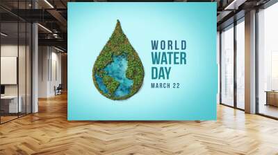 World Water Day Concept Background. GROUNDWATER - MAKING THE INVISIBLE VISIBLE. Water day 2022 3d concept. Fresh green water drop. Wall mural