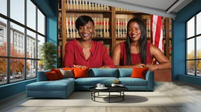 Two attractive young African American female lawyers, law office Wall mural