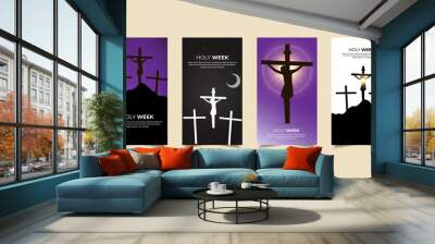 Elegant Holly week design Stories Collection. Ascension Day of Jesus Christ template stories suitable for promotion, marketing etc. Holly week design background with Shinny Jesus cross Silhouette Wall mural