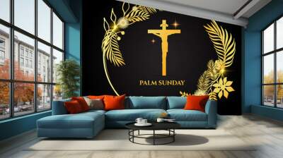 Gold palm sunday design background vector. Palm sunday, easter and the resurrection of christ Wall mural