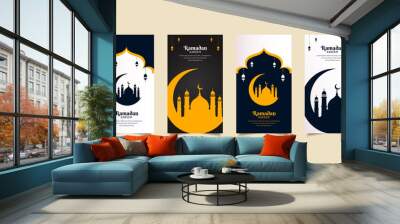 Modern Ramadhan kareem design Stories Collection. Ramadhan kareem template stories suitable for promotion, marketing etc. simple and clean ramadan kareem background with crescent moon and mosque  Wall mural