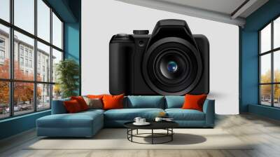 Realistic digital camera vector illustration isolated on white background. 
Digital camera design closeup realistic style. Realistic DSLR Digital Photo Camera Front Side With Lens Vector Wall mural