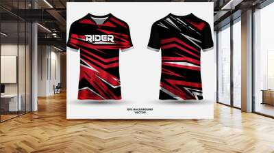 Red and black racing jersey design vector with geometric elements Wall mural