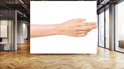 woman hand gesture (give, help) isolated on white. Wall mural