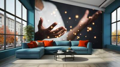 Christianity religion concept. Christian life crisis prayer to god. Woman pray for god blessing to wishing have better life.Woman hand worship to god. Begging for forgiveness and believe in goodness. Wall mural