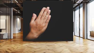 Close up Asian christian woman hands person pray and worship for thank god in church with black background, The concept for faith, spirituality and religion Wall mural