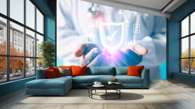 Hospital utilized cutting edge cyber technology to enhance medical services, ensuring digital healthcare records and improving overall health care through accurate data management. cyber, doctor. Wall mural