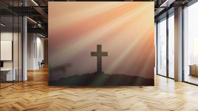 Resurrection concept:Crucifixion Of Jesus Christ Cross At Sunset Wall mural