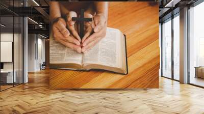 Two of christianity people praying hope together. Wall mural