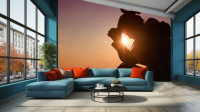 woman worship on sunset Wall mural