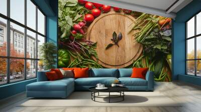 variety fresh vegetables herbs cutting Wall mural