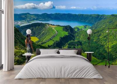 beautiful landscape of Sete Cidades lake on Sao Miguel Island Azores island Wall mural