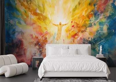 Ascension in Watercolor Artful Creation., the Ascension of Christ, the ascension of Jesus into heaven, a festival celebrated by Christians. Wall mural