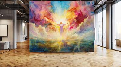 Ascension of Jesus in Watercolor, the Ascension of Christ, the ascension of Jesus into heaven, a festival celebrated by Christians. Wall mural