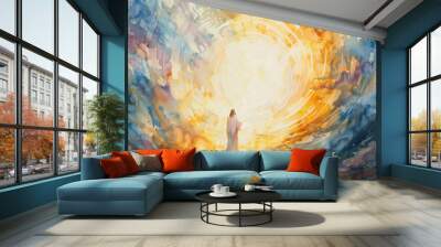 Ascension of Jesus in watercolor, the Ascension of Christ, the ascension of Jesus into heaven, a festival celebrated by Christians. Wall mural