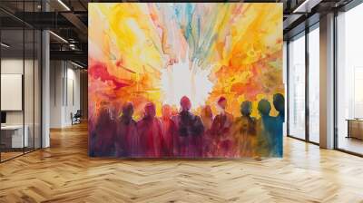 Diverse People Gathering Together., Pentecost a Christian holiday, the descent of the Holy Spirit. Wall mural